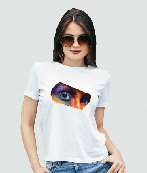 Дамска тениска с щампа Арт Colorful female eyes - TShirtArtShop.com